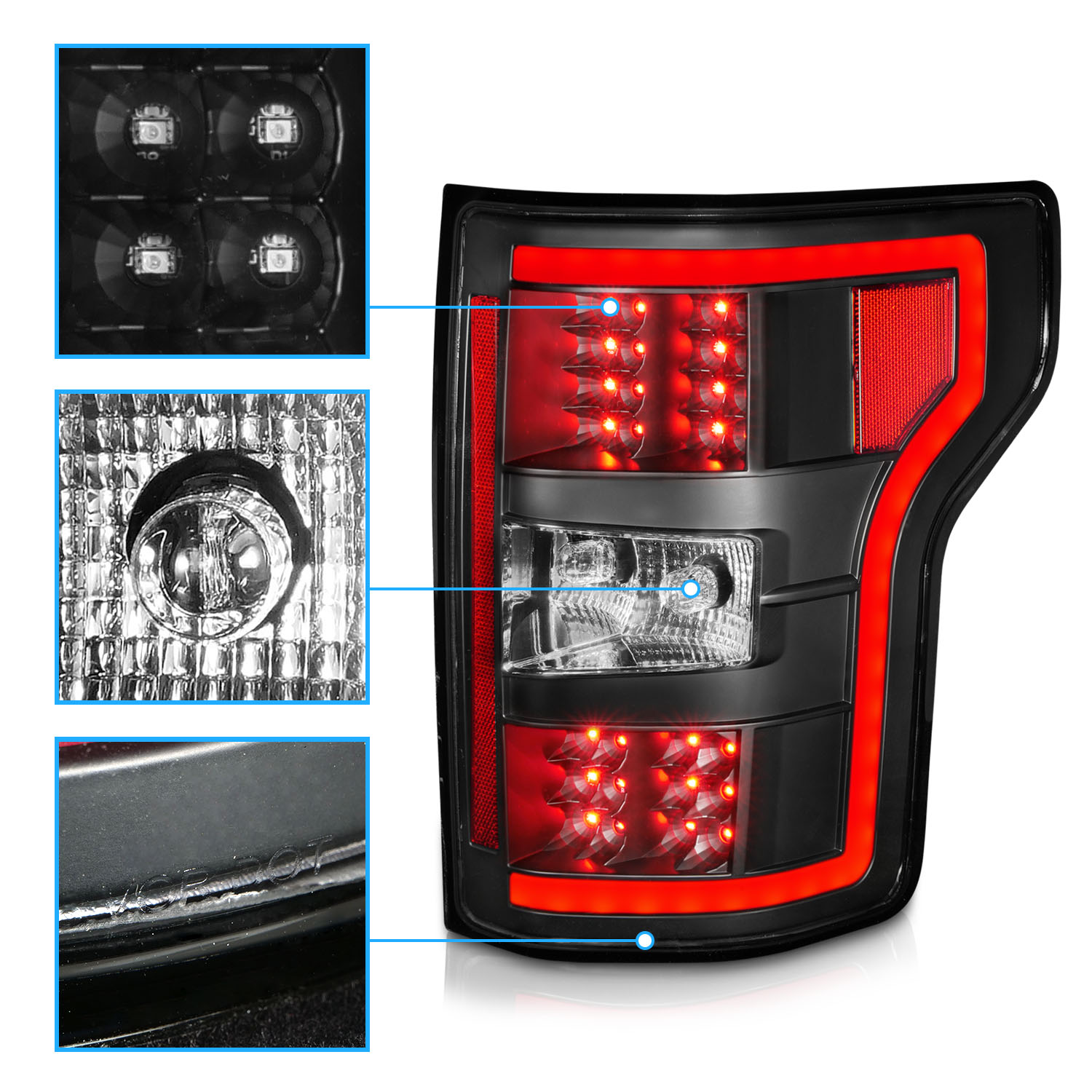 For 20182019 Ford F150 F150 Pickup XL XLT Black LED Tail Lights Lamps